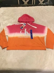 womens Calvin Klein pink orange white hoodie size L new tags free ship - Picture 1 of 3