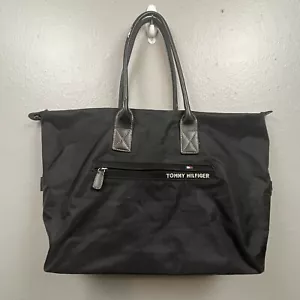 Tommy Hilfiger Black Signature Purse Satchel Shoulder Tote Bag Pink Lining - Picture 1 of 14