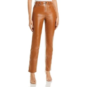 AFRM Women's Heston Vegan Leather High Rise Straight Leg Pants Brown B4HP $88 - Picture 1 of 6