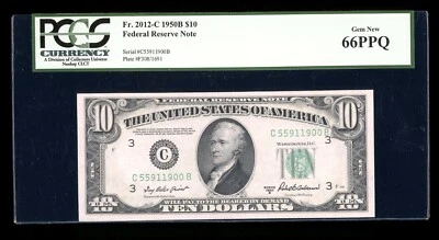 DBR 1950-B $10 Philadelphia Gem Fr. 2012-C PCGS 66 PPQ Serial C55911900B - Image 1 of 2