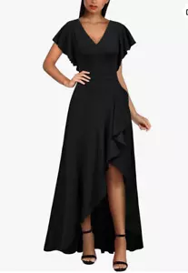 Miusol Women's Formal V Neck Ruffle Split Evening Party Long Dress (Black, 2XL) - Picture 1 of 4