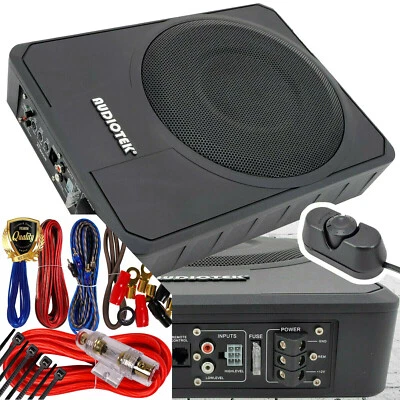 Audiotek 1000w 10" Compact Car Under Seat Powered Subwoofer Super Slim with KIT