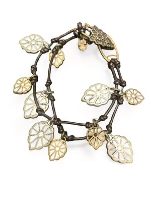 Lucky Brand винтажный бисер серебро золотой лист подвеска кожаный браслет 7,5» богемное - Изображение 1 из 4