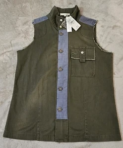 Gilded Intent Buckle Sleeveless Olive Buttondown Zip Snap Shirt Top Size Small - Bild 1 von 5