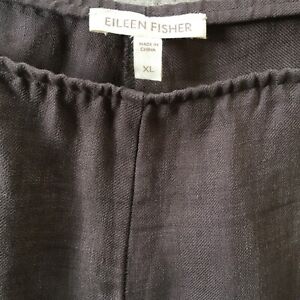 Eileen Fisher Linen Pants Deep Cocoa Brown Side Zip Lagenlook Elastic Waist XL