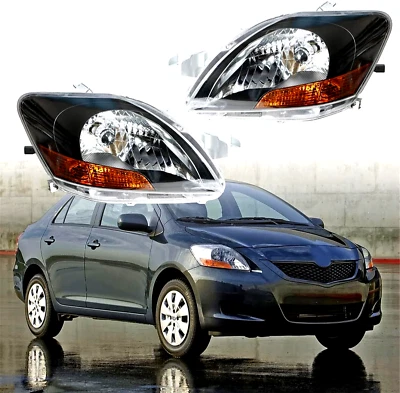 Par de faros para Toyota Yaris 2007-2011 sedán negro carcasa lado izquierdo+derecho Foto 1 de 4