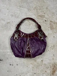 Vintage Y2K Purple Faux Leather Hand Bag Silver Multi Zip archive avant garde - Picture 1 of 11