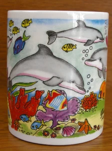 Vintage Delphin Kunst Maritim Kaffeebecher Alabama Golfküste Ozean 14oz TOP - Bild 1 von 5