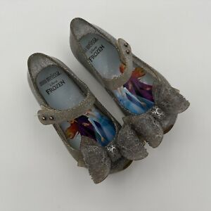 MINI MELISSA Frozen Glitter Bow Flats Shoes Size 9 Toddler