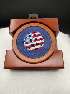 Hand-Stitched Pickleball Needlepoint & Wood Coasters by Smathers & Branson - Picture 1 of 6