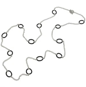 Collar de eslabón de cable ovalado/circular Charriol Celtic oro blanco 18K y negro S.S. 36 - Imagen 1 de 1