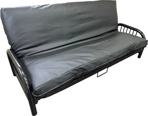 Cubierta de futón de vinilo de cuero negro tamaño completo, fundas para colchón, protector - Imagen 1 de 2