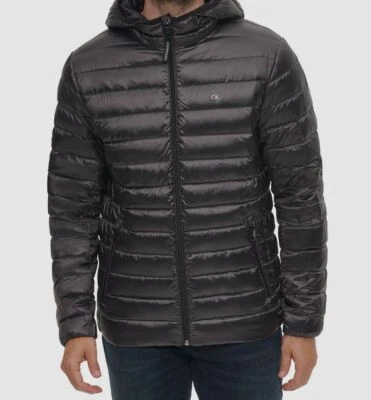 $225 Calvin Klein Para Hombre Gris Embalable Con Capucha Abrigo Puffer Chaqueta Talla M Foto 1 de 3