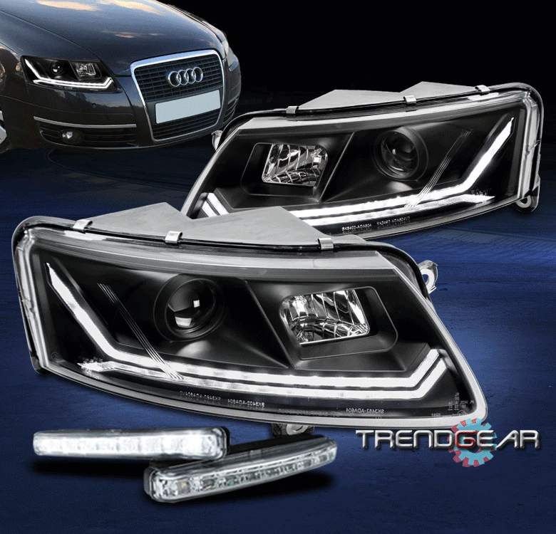For 2006 2007 2008 Audi A6 Quattro LED Tube Projector Black Headlights w/DRL Kit - Imagem 1 de 4