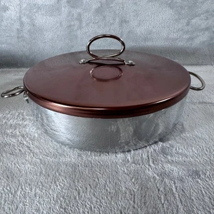 Vintage Sears Rehbock und Co Silber Runde Auflaufform mit Griffen & Kupferdeckel - Bild 1 von 13