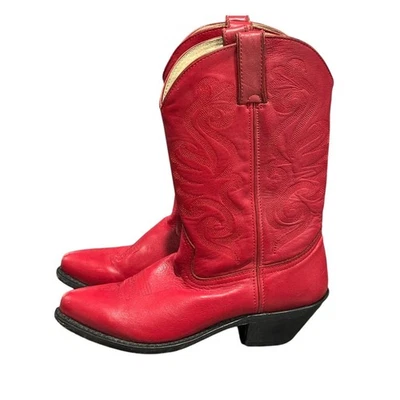 Botas de Vaquero Durango Cuero Rojo Teñido Media Pantorrilla Punta Occidental 9M Foto 1 de 4