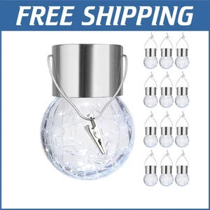 Stylish Solar Hanging Lights - 12 Pack of Waterproof Cracked Glass Garden Globes - Picture 1 of 10