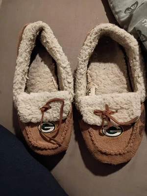 Zapatillas Mocasín Green Bay Packers Juveniles XL Marrón Sherpa Linned Bordadas Foto 1 de 3