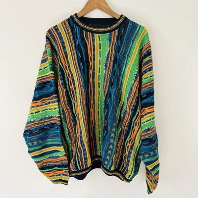 Suéter Pullover Tundra Canada Vintage Estilo Coogi Verde Neón Naranja Algodón XL Foto 1 de 4