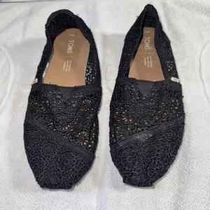 Tom’s Alpargata Crochet Lace Slip On Flat Loafers Women Shoes Color Black Size 8 - Picture 1 of 10