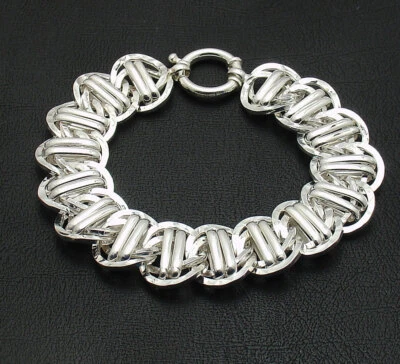 Bold Hammered RailRoad Style Curb Cuban Link Bracelet REAL Sterling Silver QVC  - Image 1 of 4