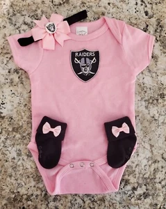 Raiders newborn/baby girl clothes Raiders baby gift girl Las Vegas football girl - Picture 1 of 2