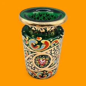 Hand-Painted Green Glass Jar – Emerald Decorative Jar with Gold Accents - Picture 1 of 10