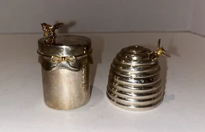 Thistle & Bee Sterling Silver Beehive Salt & Pepper Shakers Rare - Picture 1 of 24