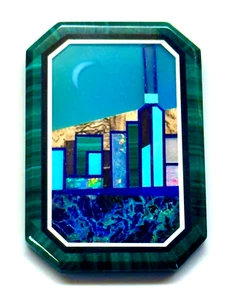 CABUJÓN CON INCRUSTACIONES DE JOYAS Bajo la Luna Southwestern SkyLine encerrado Malaquita en muy buena condición - Imagen 1 de 4