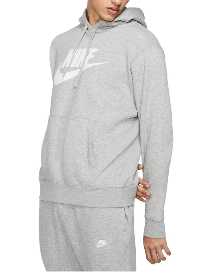 Nike Sportswear Club Fleece Men's Hoodie - Dark Grey Heather/Matte Silver/White, Size XL