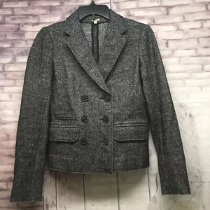 J CREW Blazer schwarz grau 2 Tweed Wollmischung Knöpfe roher Saum - Bild 1 von 6