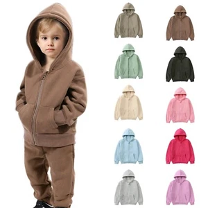 Unisex Children Solid Zip-Up Hooded Sweatshirt Baby Boys Girls Hoodie Top Blouse - Picture 1 of 47