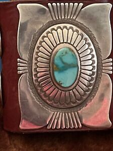 🌹STUNNING NAVAJO STERLING SILVER AND TURQUOISE LEATHER KETOH BOW GUARD