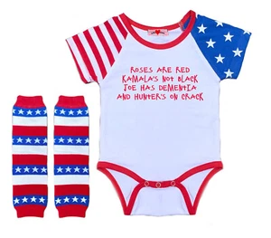 Trump 2024 Funny Bodysuit Romper Outfit Shirt Set Biden Harris Poem - Picture 1 of 2