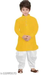 Indian Kids Plain Kurta with Dhoti in Premium Quality for Kids in Yellow Colors - Picture 1 of 1