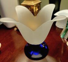 Studio Nova Tulip Shaped Frosted  Art Glass Cobalt Blue  Pedestal Vase  Portugal