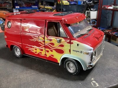1974 Chevy Van 1/18 Diecast Chevy Van Red W/Flames “BURNOUT” Super RARE. LOOK - Image 1 of 4