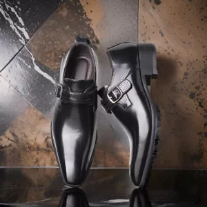 Men's Handmade Black Leather Monk Strap Oxford Dress Shoes Wedding Party Formal - Picture 1 of 5