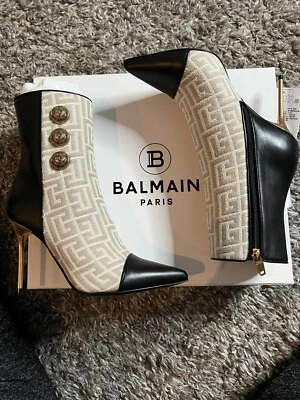 Balmain Roni Monogram 亚麻牛皮短靴 — 第 1/4 张图片