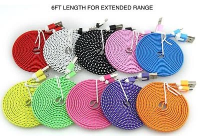 6FT MICRO USB v8 flat Braided Data Charger Cable FOR Samsung galaxy s6 s7+charge - Image 1 of 4