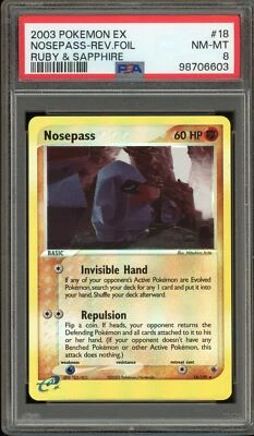 Pokemon Nosepass EX Ruby & Sapphire Reverse Holo Rare #18 PSA 8 - Image 1 of 2