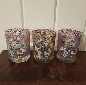 3 Vintage Wachs Glas Becher MCM Barware Blumengitter  - Bild 1 von 4