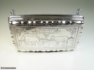 DIVINE 1800’s Hand Made Engraved Scenic Horse & Bull Continental Silver Box