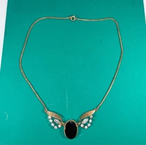 Vintage VAN DELL 1/20 12K Gold Filled Onyx Rhinestones Necklace 16” Art Deco - Picture 1 of 4