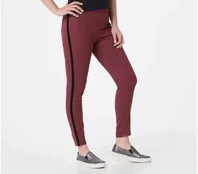 Denim & Co. Comfy Knit Pull-On Leggings w/Velvet Details-Wine-Petite 1X A388902 - Image 1 of 2