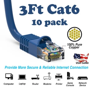 3Ft CAT6 Ethernet Cable Lan Network CAT6 Internet Modem RJ45 Patch Cord Blue - Picture 1 of 3