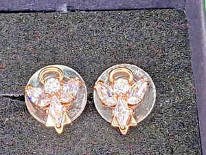 Swarovski Clear Crystal Angel Gold Tone Post Back Earrings Marked .25" EUC - Picture 1 of 18