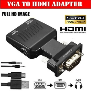 2PC VGA Male To HDMI Female Video Converter Adapter Cable 1080P HD Stereo Audio - Picture 1 of 10