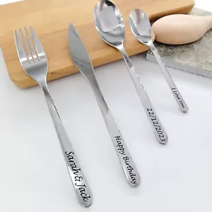Engraved cutlery personalised stainless steel Fork Spoon christmas gift UK dad - Picture 1 of 12