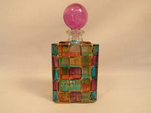 Vintage Hand Painted Stained Glass Style Perfume Bottle Made In Italy - Picture 1 of 7